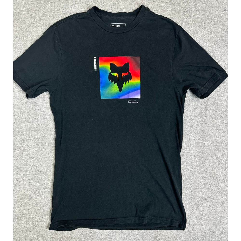 Fox Racing‎ Graphic T-Shirt Mens Small Black Rainbow Fox Head Logo Tee